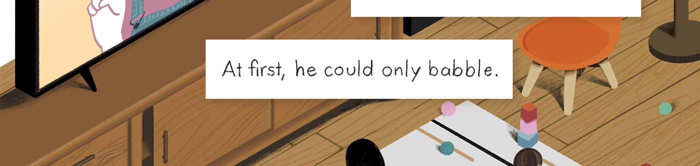 A carpeted living room with baby toys.